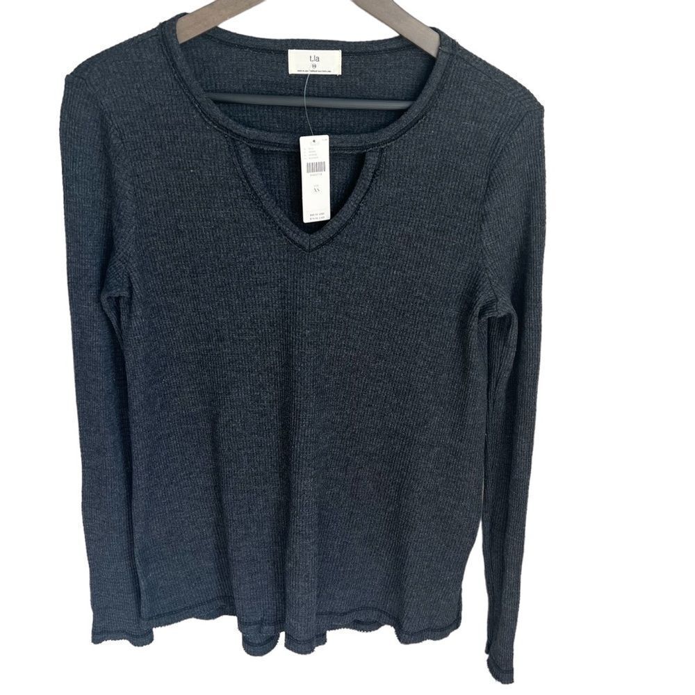 NWT Anthropologie T.La Nadia Cut-Out Waffle Tunic Top size XS Black Long Sleeve